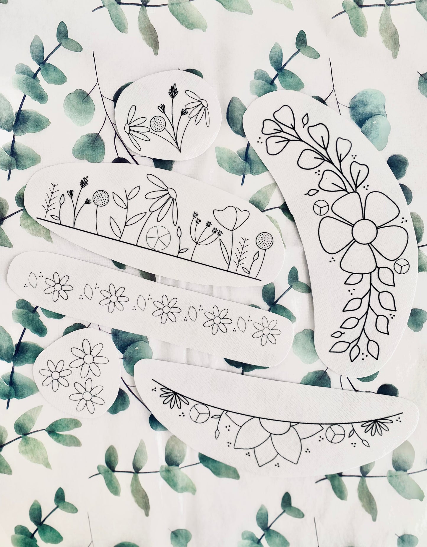 Kit Adhesivos de bordado solubles al agua – 3 Packs de Diseños Florales + Bastidor 10cm