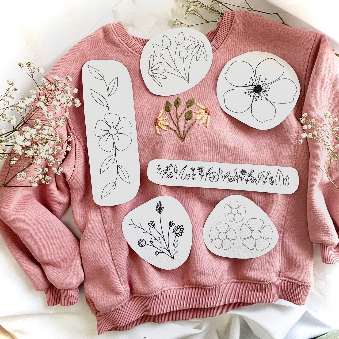Stick and stitch con diseños florales para bordar a mano