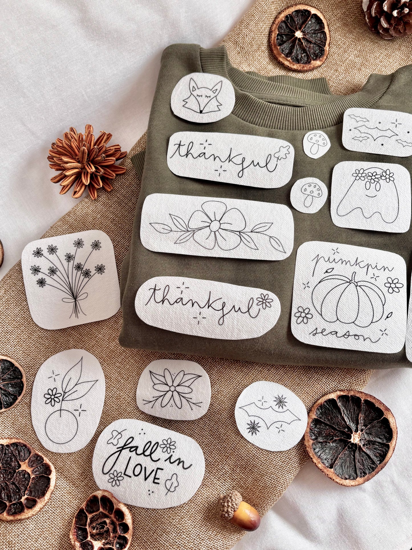 Aplique soluble de bordado a mano con diseños otoñales y de halloween para personalizar todo tipo de prendas y accesorios, ideal para proyectos de upcycling