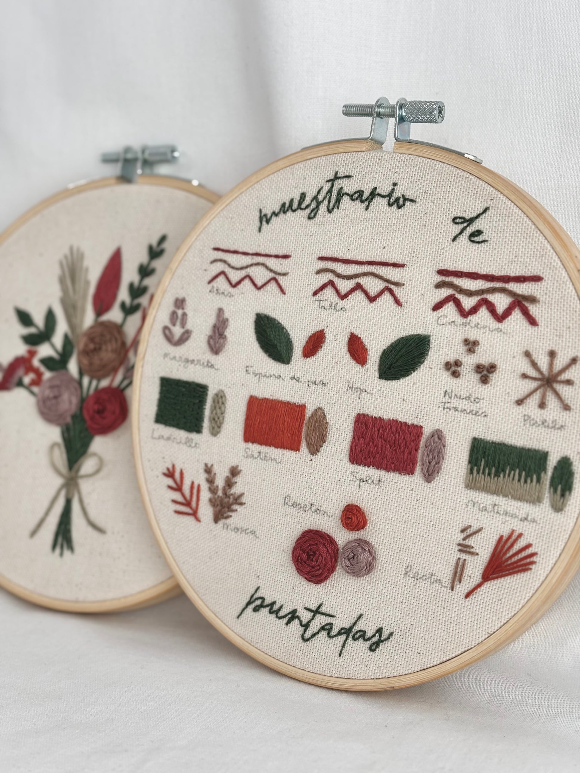 Kit de bordado para principiantes con dos diseños, hilos DMC, telas impresas y bastidores de madera