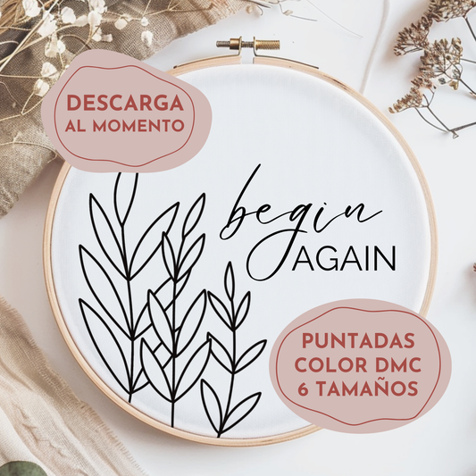 Patrón para bordar a mano con diseño botánico y con frase. Descarga digital de diseños de bordado.