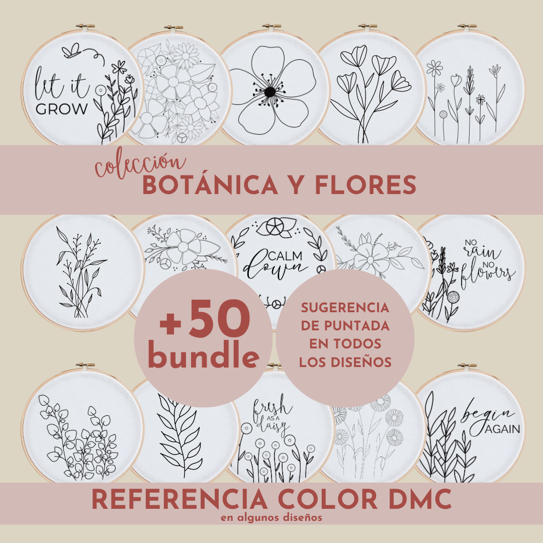 Diseños botánicos para bordar a mano. Paquete de más de 50 patrones digitales de bordado a mano con diseños de flores bordadas como flores silvestres, margaritas, eucalipto, olivo, amapolas, lavanda.

Patrones de bordado a mano florales con descarga digital inmediata.